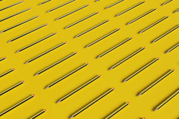 黄色の背景に黒鉛の鉛筆のセット 3Dイラスト — ストック写真
