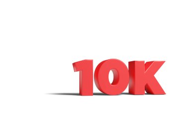 Beyaz arka planda izole edilmiş üç boyutlu kırmızı kelime 10K. 3d illüstrasyon.
