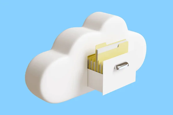 Cartoon Cloud Con Cassetto Pieno Cartelle Con File Isolati Sfondo — Foto Stock