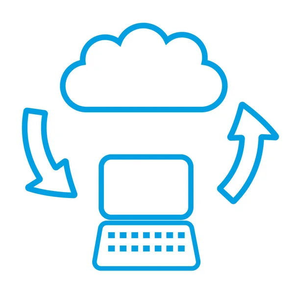 コンピュータと矢印で雲 ファイルのアップロードとダウンロード ベクターイラスト — ストックベクタ