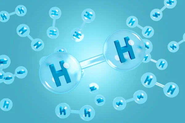 Hydrogen Molecules Floating Air Blue Background Illustration — Stock Photo, Image