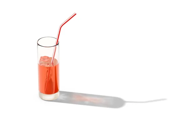 Bicchiere Con Bevanda Rossa Cubetti Ghiaccio Isolati Sfondo Bianco Illustrazione — Foto Stock