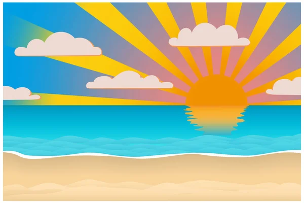 Landscape Sunrise Beach Vector Illustration — Stock Vector