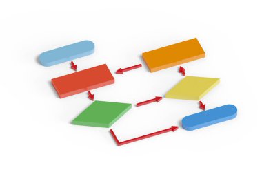 Üç boyutlu renkli akış şeması. 3d illüstrasyon.