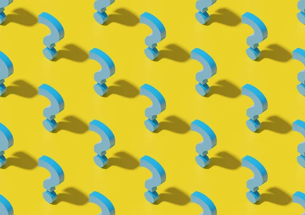 Isometric seamless pattern of blue question marks on yellow background. 3d illustration.