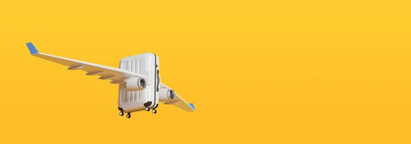 Suitcase Airplane Wings Flying Yellow Background Copy Space Illustration — Stock Photo, Image