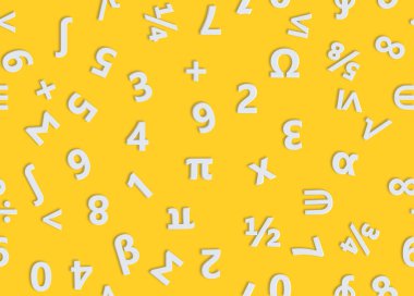 Beyaz sayılar ve matematiksel semboller kusursuz desen. 3d illüstrasyon.