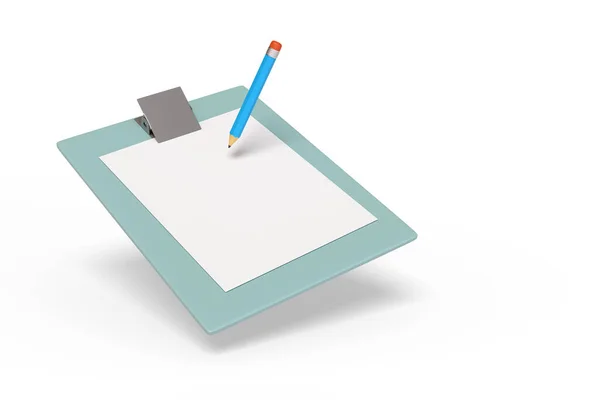 白い背景に隔離されたクリップボード上の鉛筆 3Dイラスト — ストック写真