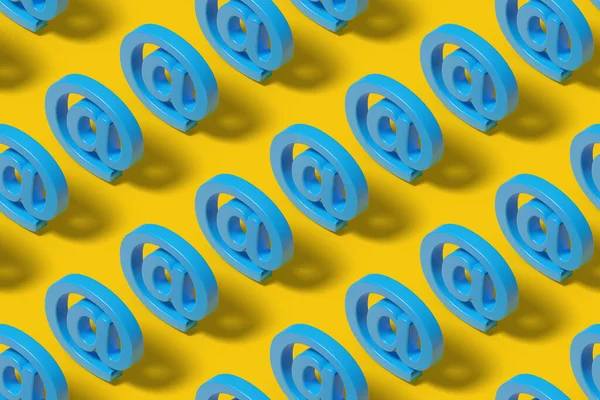 黄色の背景に記号で青のアイソメトリックシームパターン 3Dイラスト — ストック写真
