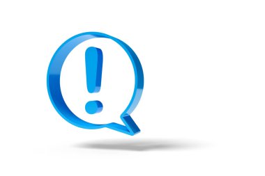 Beyaz zemin üzerinde ünlem işareti olan konuşma balonu. 3d illüstrasyon.