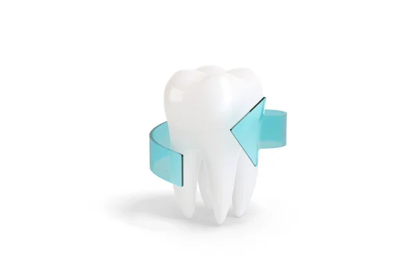 其周围有蓝色箭头的磨牙 在白色背景下被隔离 牙齿健康的概念 3D说明 — 图库照片
