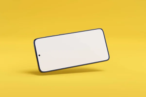黄色の背景に隔離された空白の画面を持つ携帯電話 3Dイラスト — ストック写真