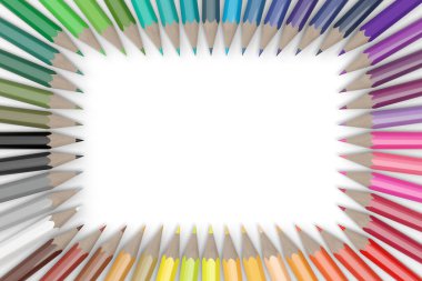 Kopya alanı olan renkli kalemler. 3d illüstrasyon.