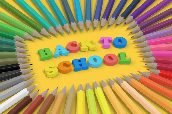 三次元 学校に戻る カラフルな鉛筆に囲まれたテキスト 3Dイラスト — ストック写真