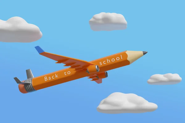 Pencil Shaped Plane Text Back School Illustration — Stock Photo, Image