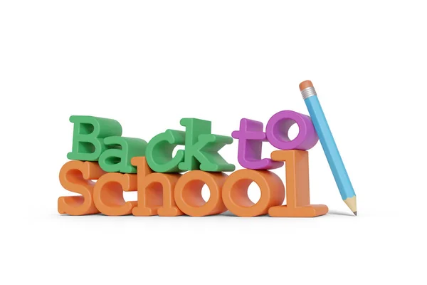 Three Dimensional Text Back School Pencil Isolated White Background Illustration — Stock Photo, Image