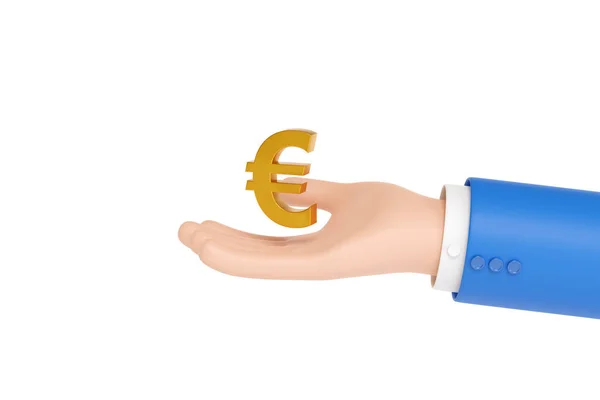 Mano Dibujos Animados Sosteniendo Símbolo Del Euro Aislado Fondo Blanco —  Fotos de Stock