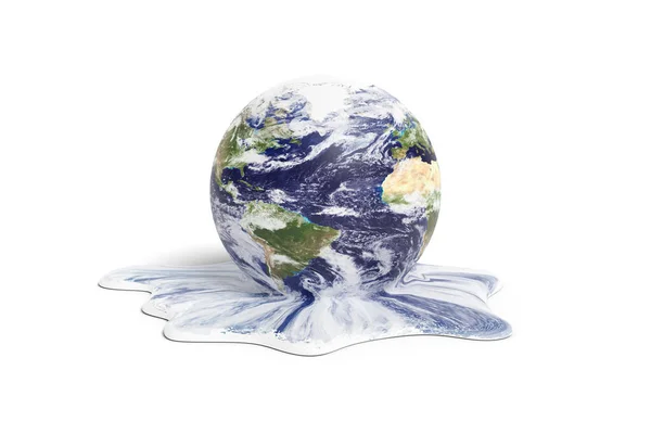 Föld Bolygó Elolvadása Elszigetelt Fehér Háttérrel Globális Felmelegedés Illusztráció — Stock Fotó