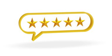 Beyaz arka planda beş yıldızlı konuşma balonu. 3d illüstrasyon.