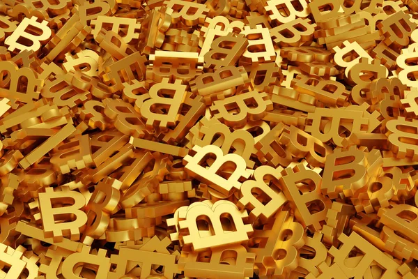 Altın bitcoin sembolleri arka plan. 3d illüstrasyon.