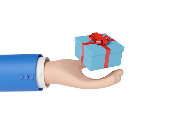 Cartoon Hand Hält Eine Geschenkbox Isoliert Auf Weißem Hintergrund Illustration — Stockfoto