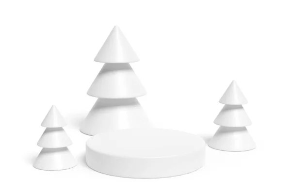 白で表彰台の木とクリスマス 3Dイラスト — ストック写真