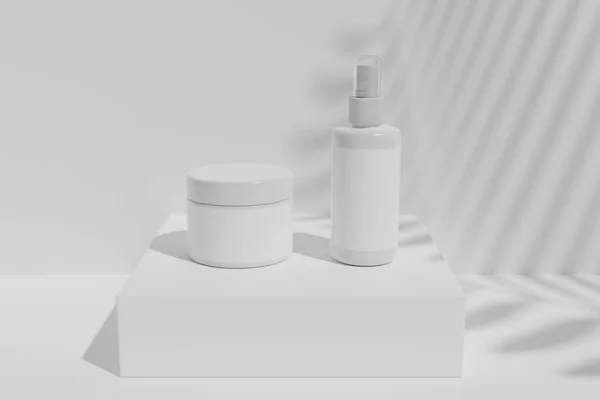 白い表彰台に化粧品のセット 3Dイラスト — ストック写真
