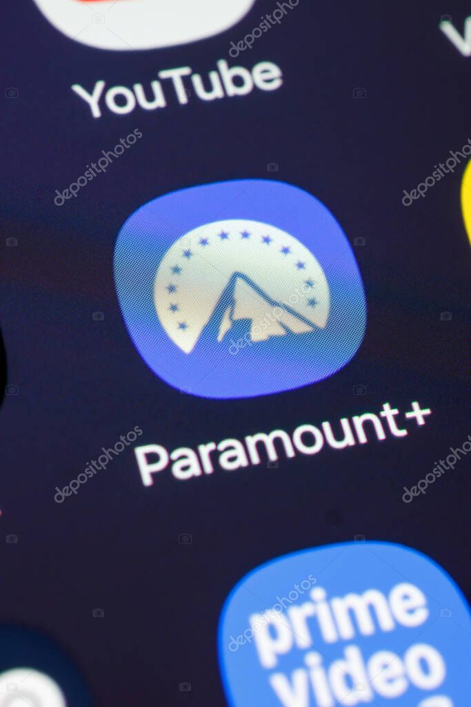 Buenos Aires, Argentina - September 27th 2025: Paramount plus icon on a mobile phone screen.
