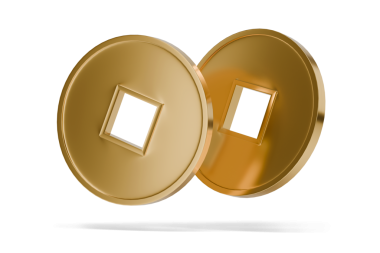 Çin altın sikkeleri, refahın sembolü, beyaz arka planda izole edilmiş. 3d illüstrasyon.