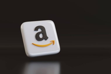 Buenos Aires, Arjantin; 21 Ocak 2026: Kopya uzaylı üç boyutlu Amazon logosu. 3d illüstrasyon.