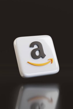 Buenos Aires, Arjantin; 21 Ocak 2026: Siyah zemin üzerinde üç boyutlu Amazon logosu. 3d illüstrasyon.