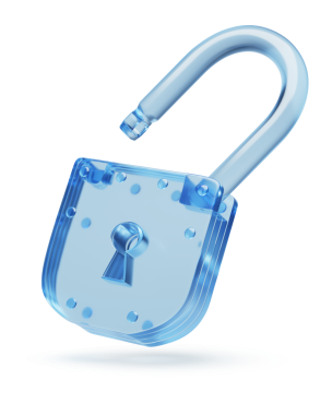 Open padlock of crystal isolated on white background. 3d illustration.
