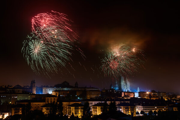 Fireworks over Cathedral of Santiago de Compostela