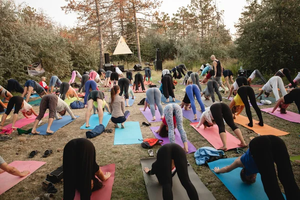 Jani Jaatinen aka Gokulacandra práctica al aire libre durante el Avatar Yoga Festival — Foto de Stock