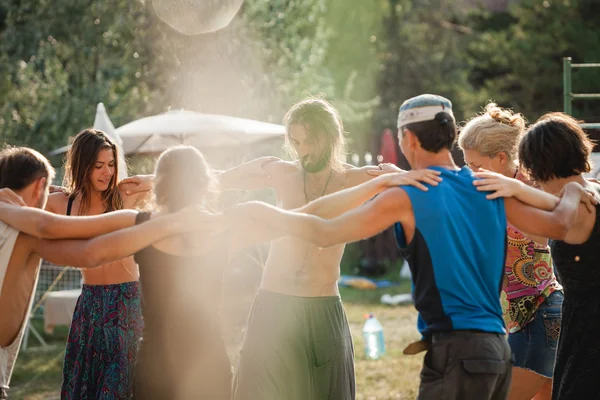 Morning spiritual dance of happiness during Avatar Yoga Festival — Stock Photo, Image