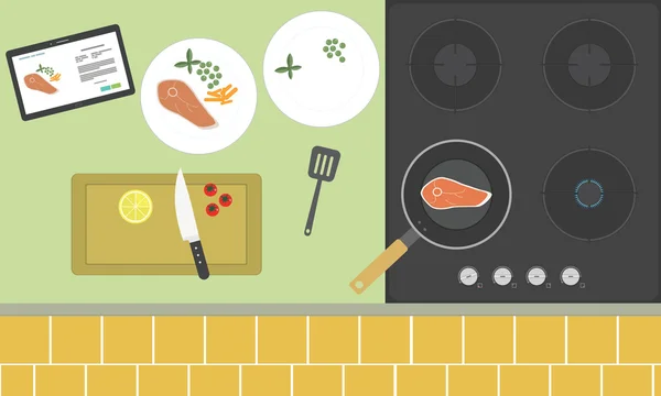 Cocinar con tableta — Vector de stock