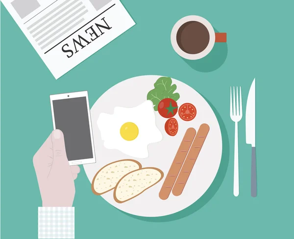 Desayuno de negocios con noticias — Vector de stock