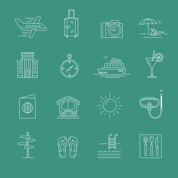 Icono de turismo, hotel y viaje ambientado en estilo de línea plana — Vector de stock