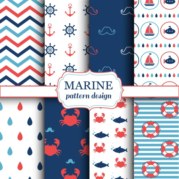 Marine seamless patterns for wallpaper, scrapbook and other design — Stock Vector