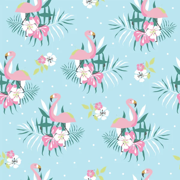 Çiçekler ve avuç içi leafes ile Hawaii Dikişsiz desen