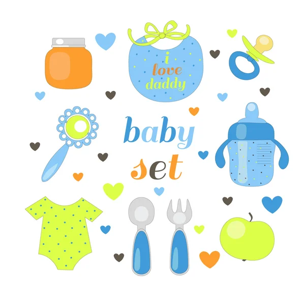 Ensemble repas bébé. Douche bébé — Image vectorielle