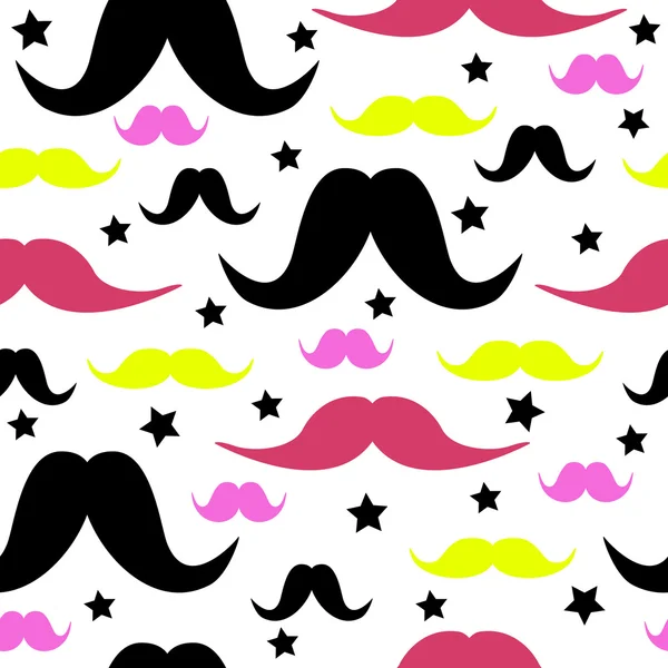 Mignon motif vectoriel sans couture avec une moustache colorée — Image vectorielle