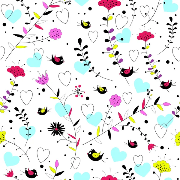 无缝花纹与粉红色的花朵和分支 — 图库矢量图片