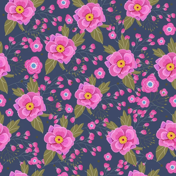 无缝花纹与粉红色的花朵和分支 — 图库矢量图片