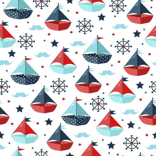 Cute seamless pattern with color paper boats. Vector illustratio — Stock Vector