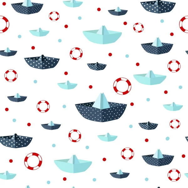 Lindo patrón sin costuras con barcos de papel de color. Ilustración del vector — Archivo Imágenes Vectoriales