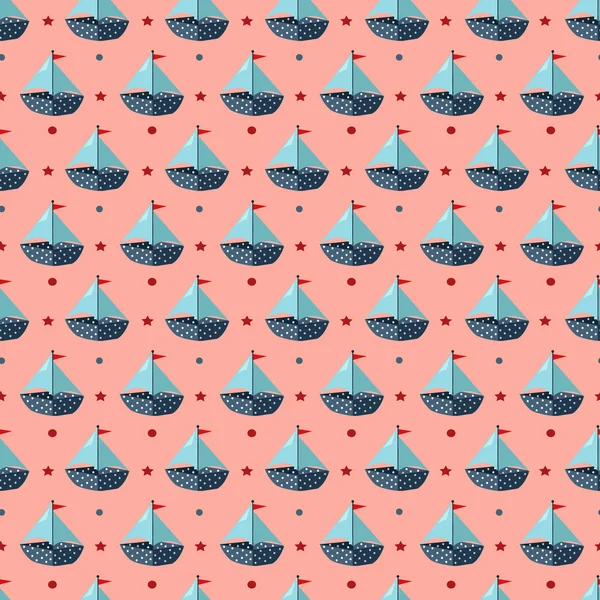 Padrão sem costura bonito com barcos de papel de cor. Vector illustratio —  Vetores de Stock