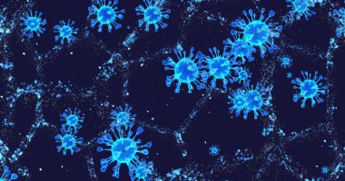 Coronavirus hücreleri COVID-19 bulaşıcı hastalıklar. Hızlı bulaşma hastalık yaydı. Yüksek konsantrasyonda koronavirüs. 3B görüntüleme