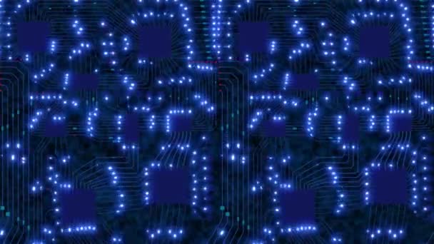 Animazione in movimento 3d di blu acceso su sfondo rosso luce elettrica a forma di circuito elettrico con motivo astratto di sfondo in concetto elettronico e futuristico in 4k ultra HD — Video Stock
