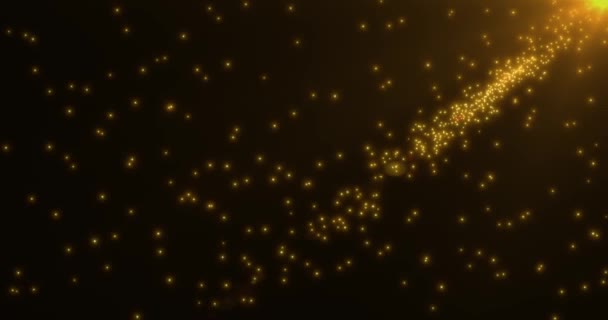 New year and Christmas 2021 background. Abstract motion background shining gold particles with lens flare. Shimmering Glittering Particles With Bokeh.Seamless 4K loop video animation. — Stock Video